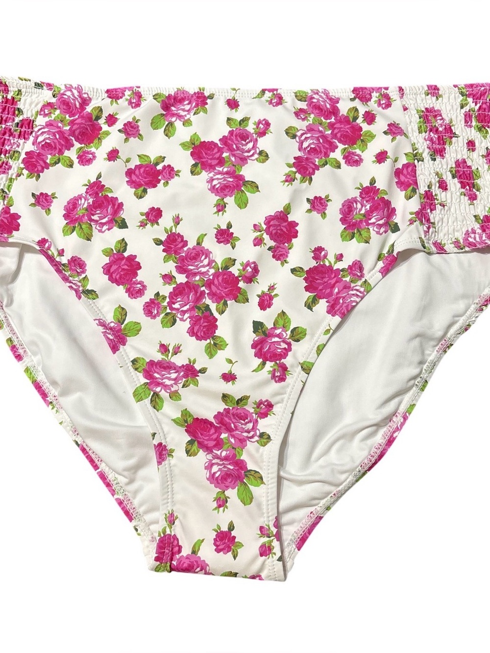 Betsey Johnson White Bikini Bottoms with Pink Rose Print ~ Size XXL